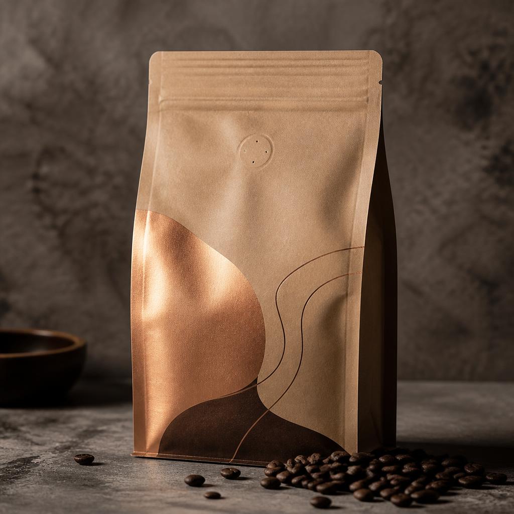 Matte kraft coffee bag with copper foil accent